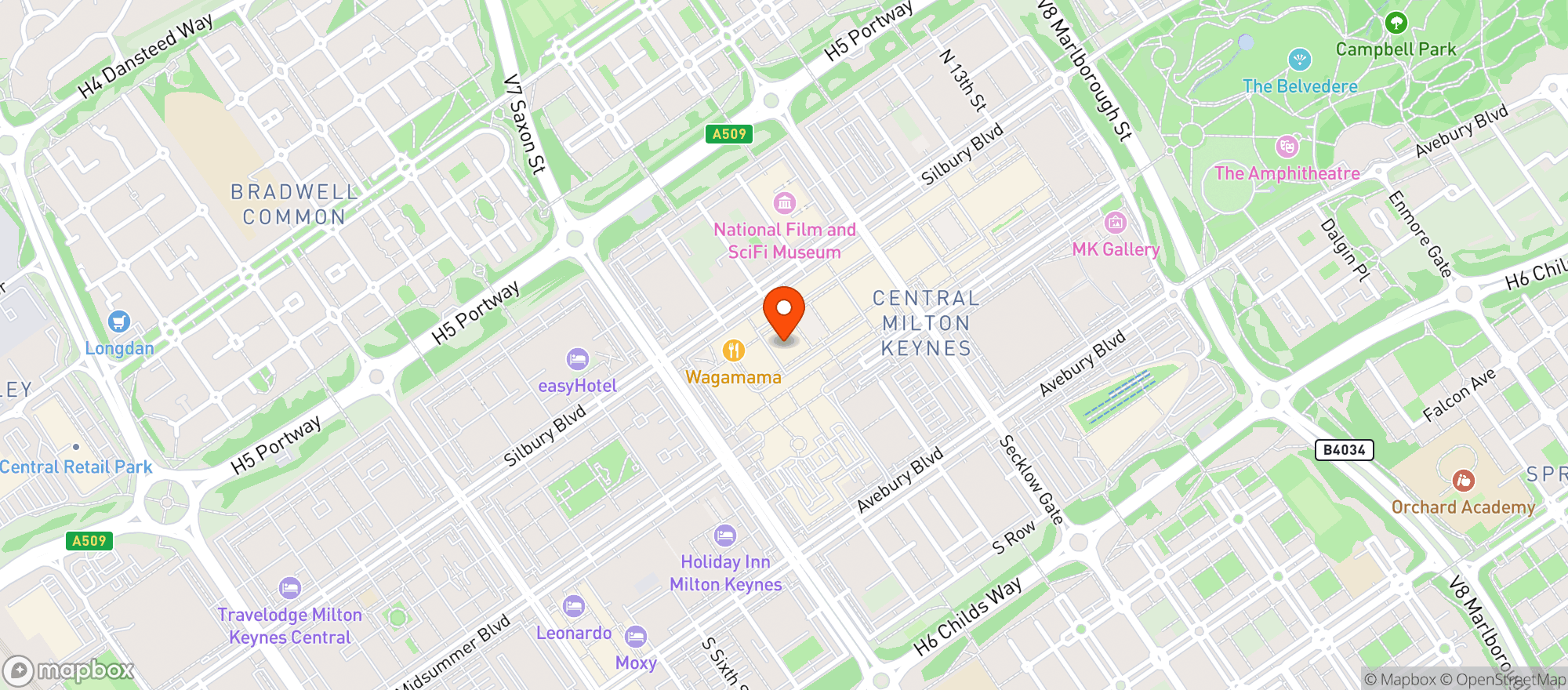 Map showing Bill's Milton Keynes Restaurant