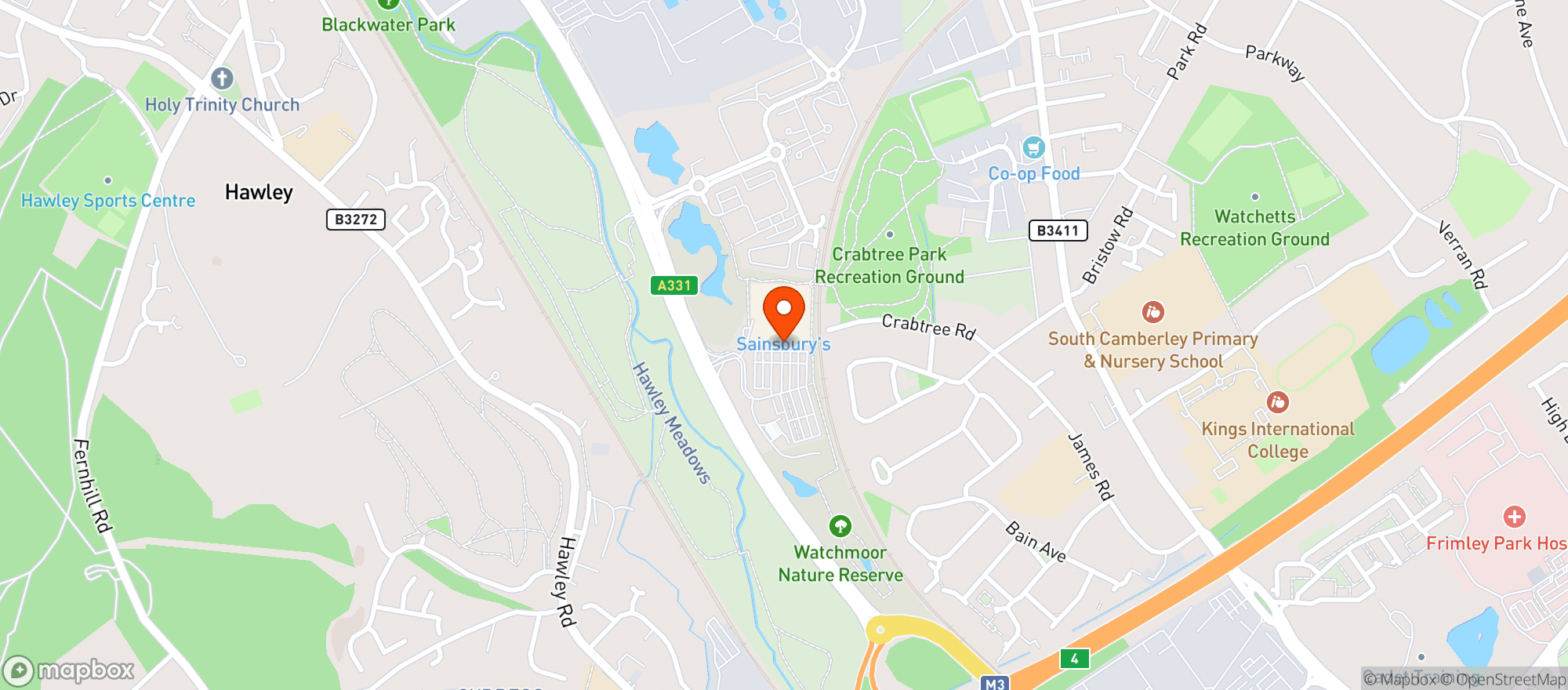 Map showing Sainsburys Watchmoor Park