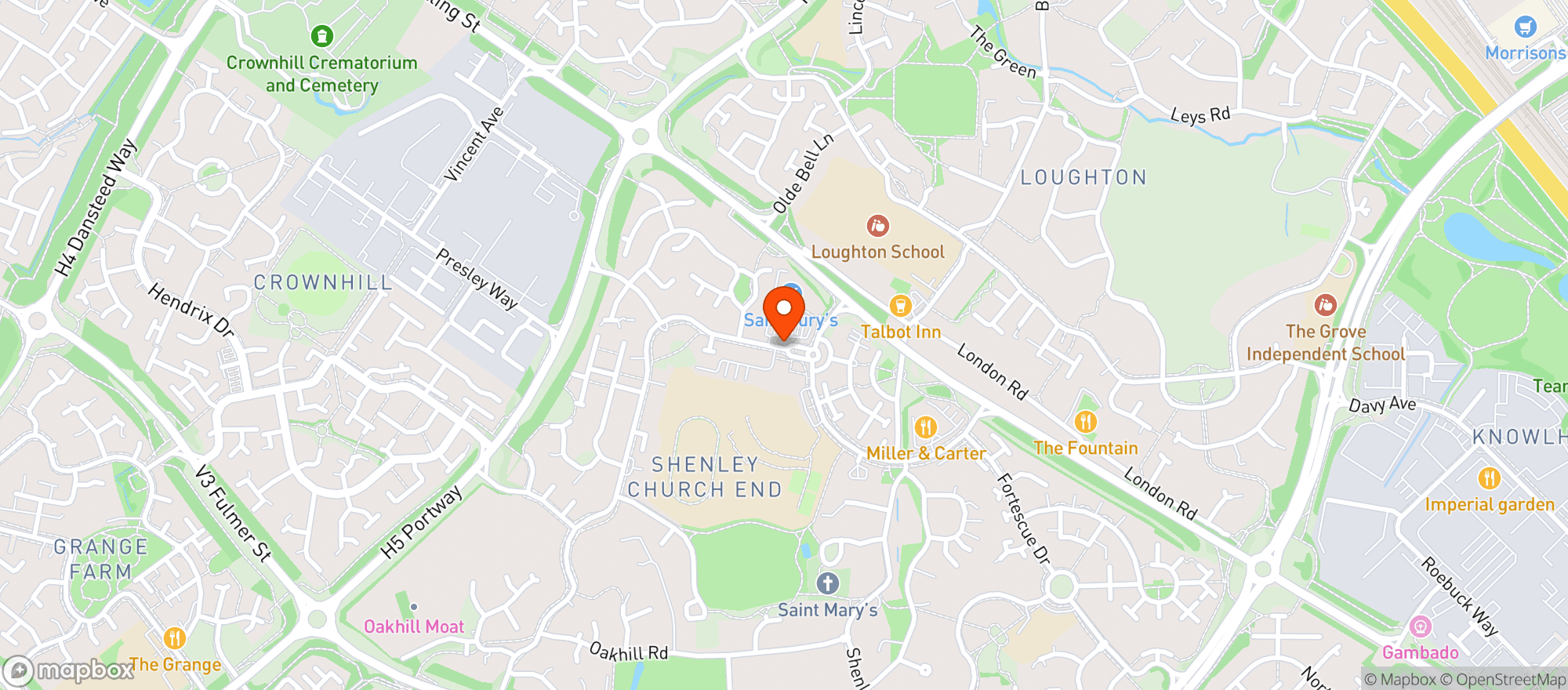 Map showing Sainsburys Shenley Church End