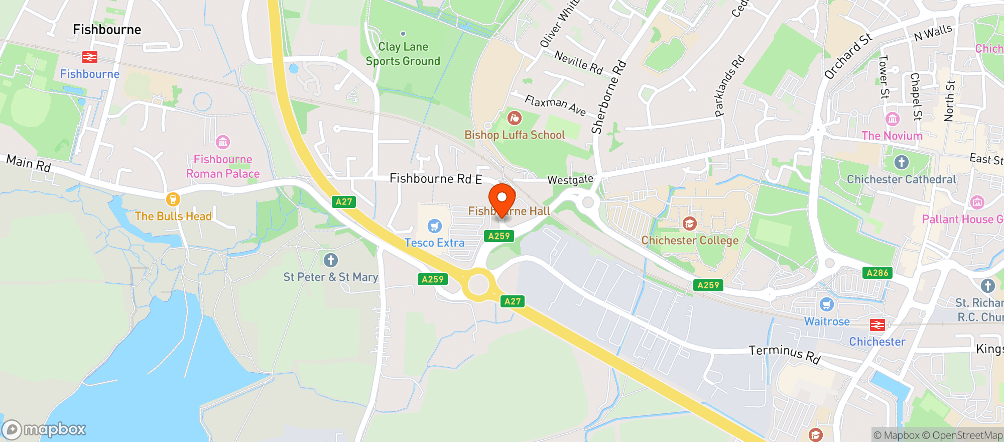 Map showing Tesco Extra Chichester