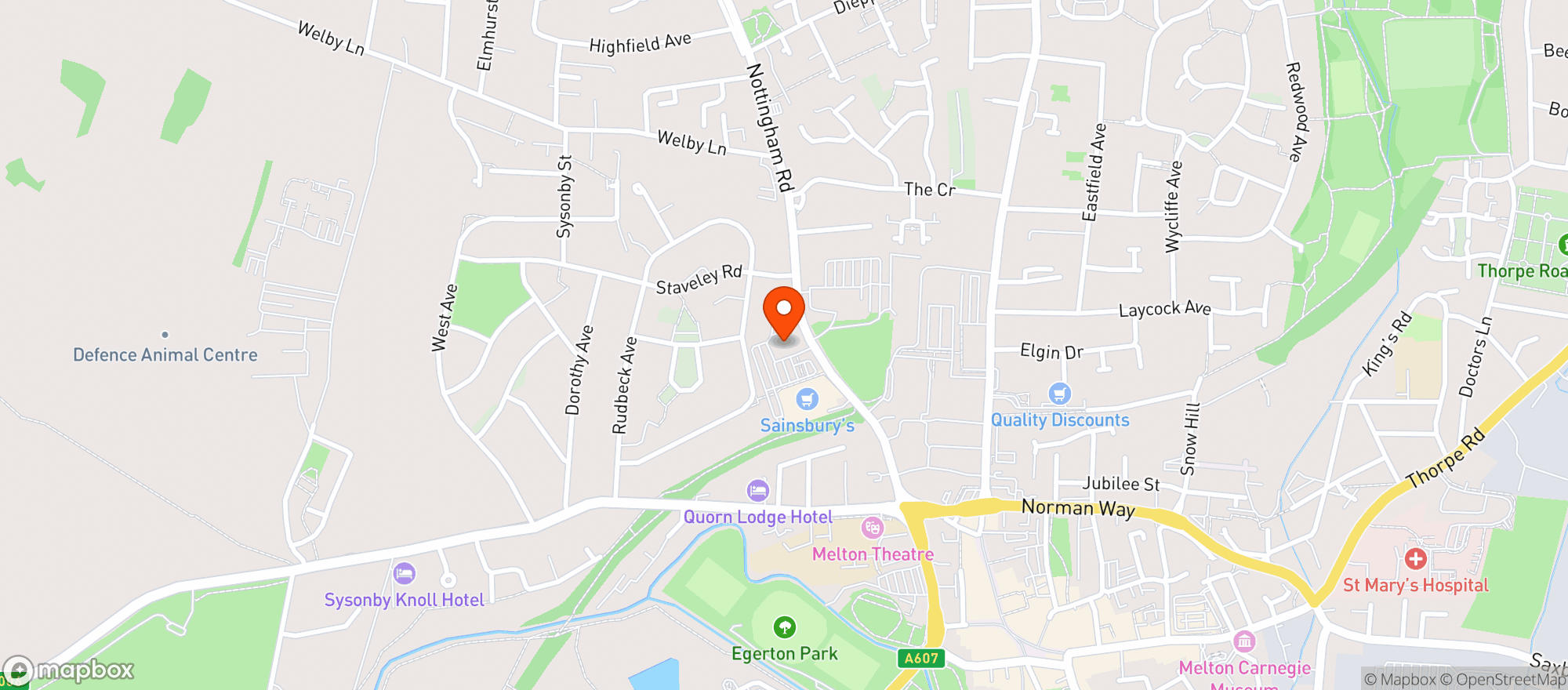 Map showing Sainsburys Melton Mowbray