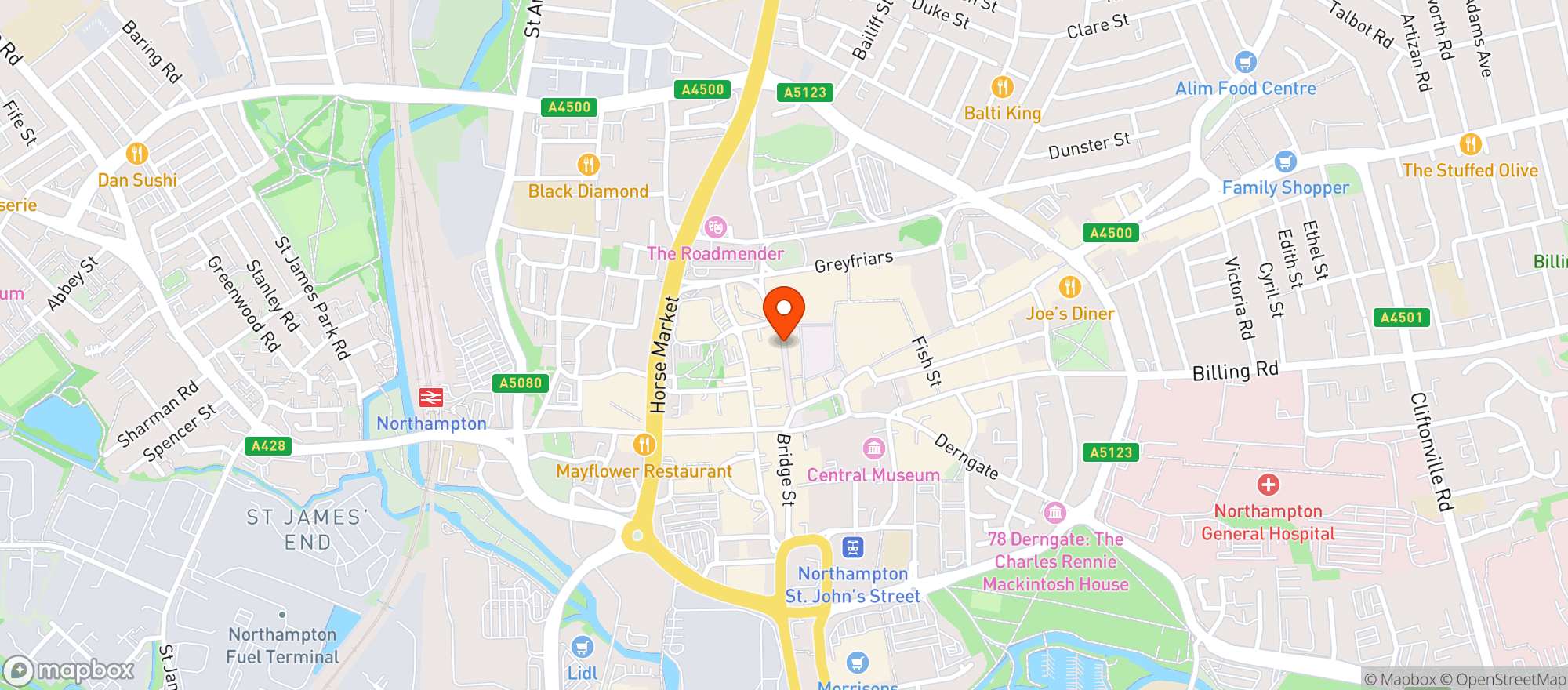Map showing O'neill's Northampton