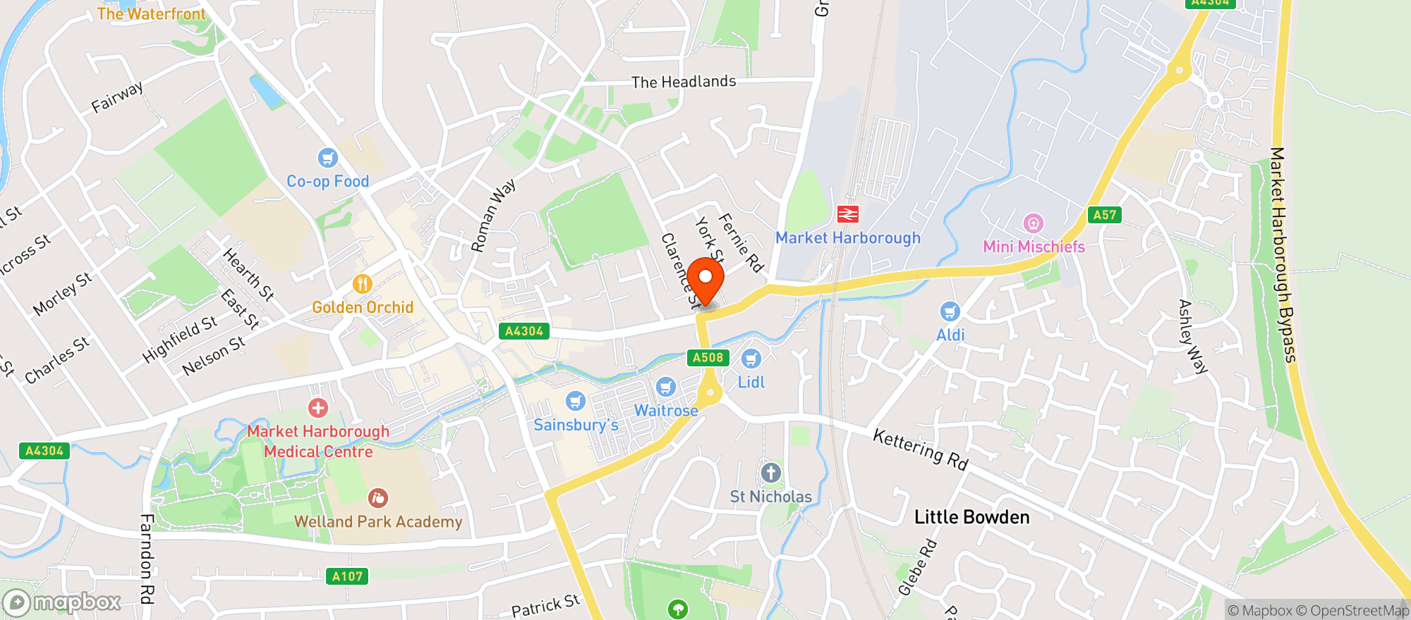 Map showing Majestic Market Harborough