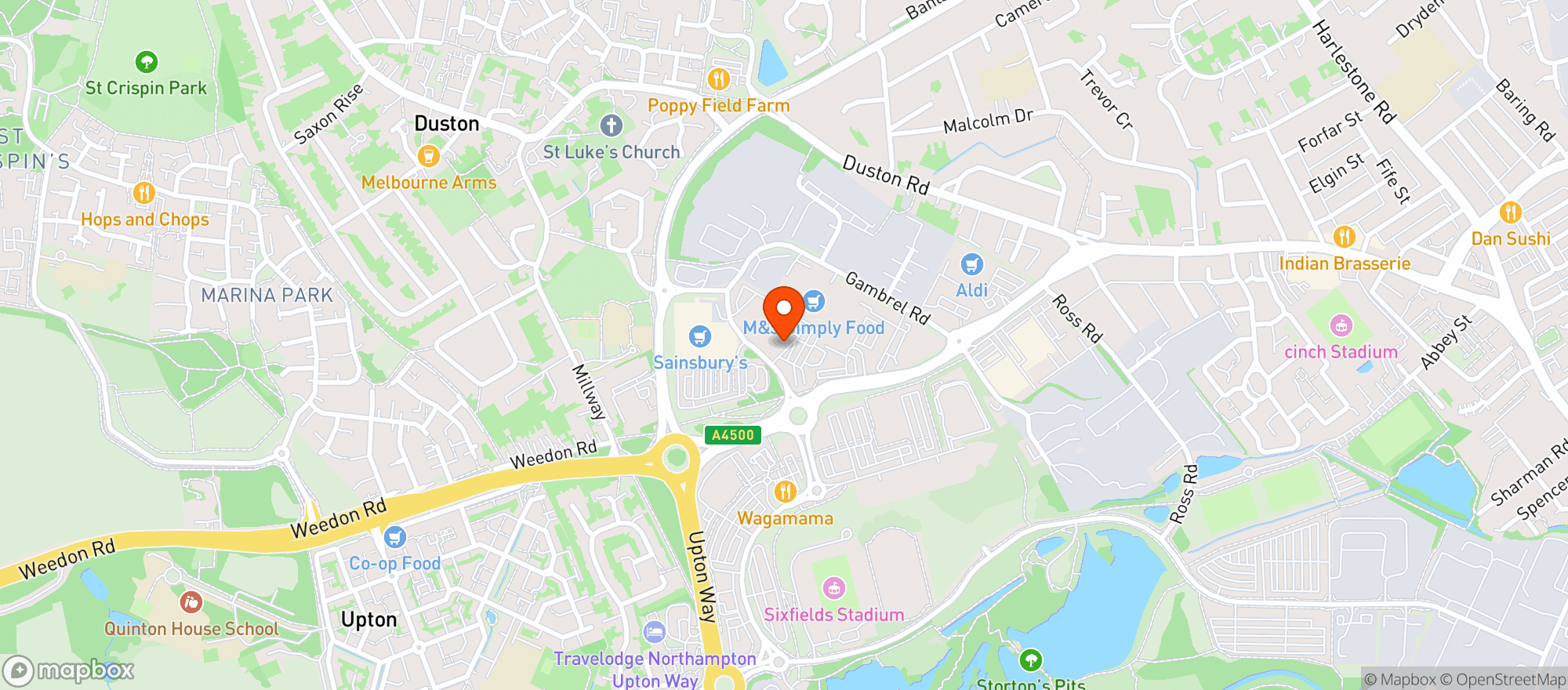 Map showing Sainsburys Weedon Road