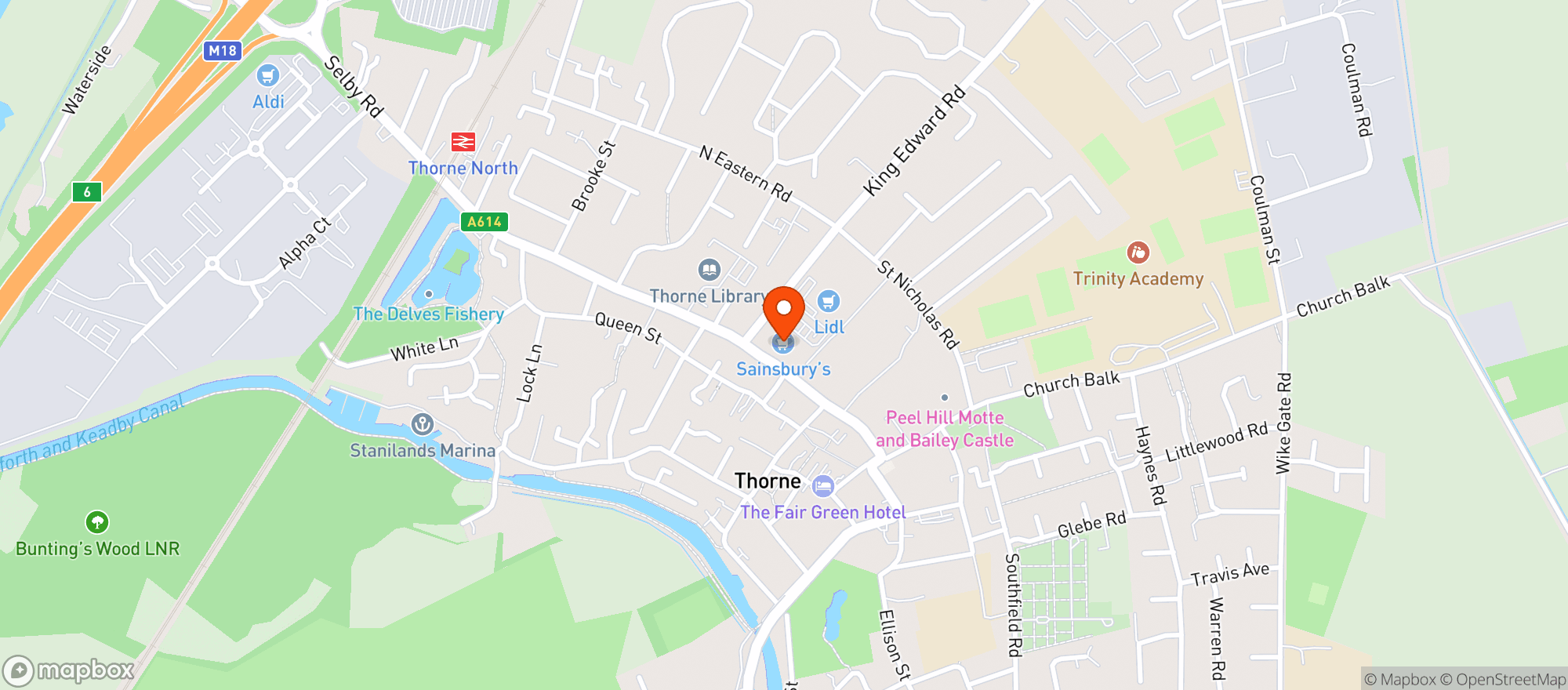 Map showing Sainsburys Thorne