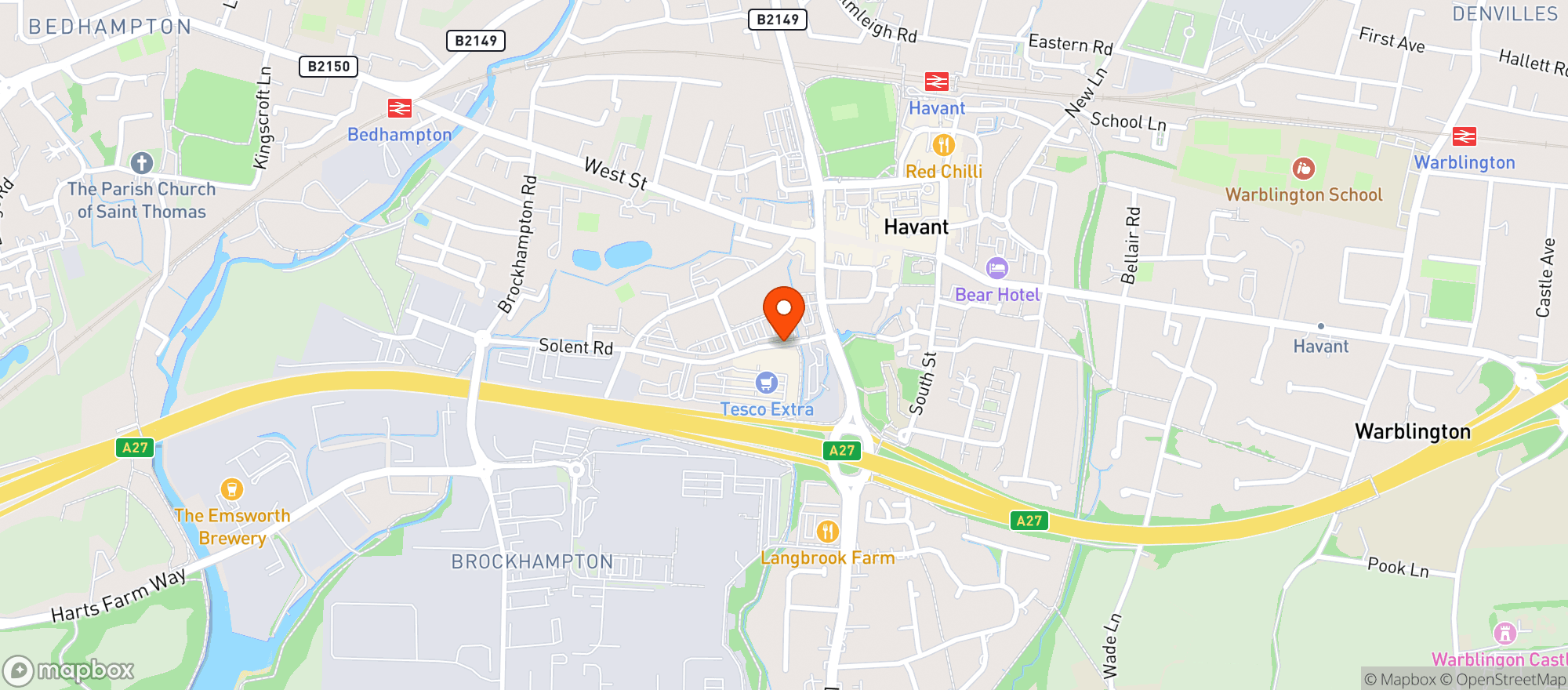 Map showing Tesco Extra Havant