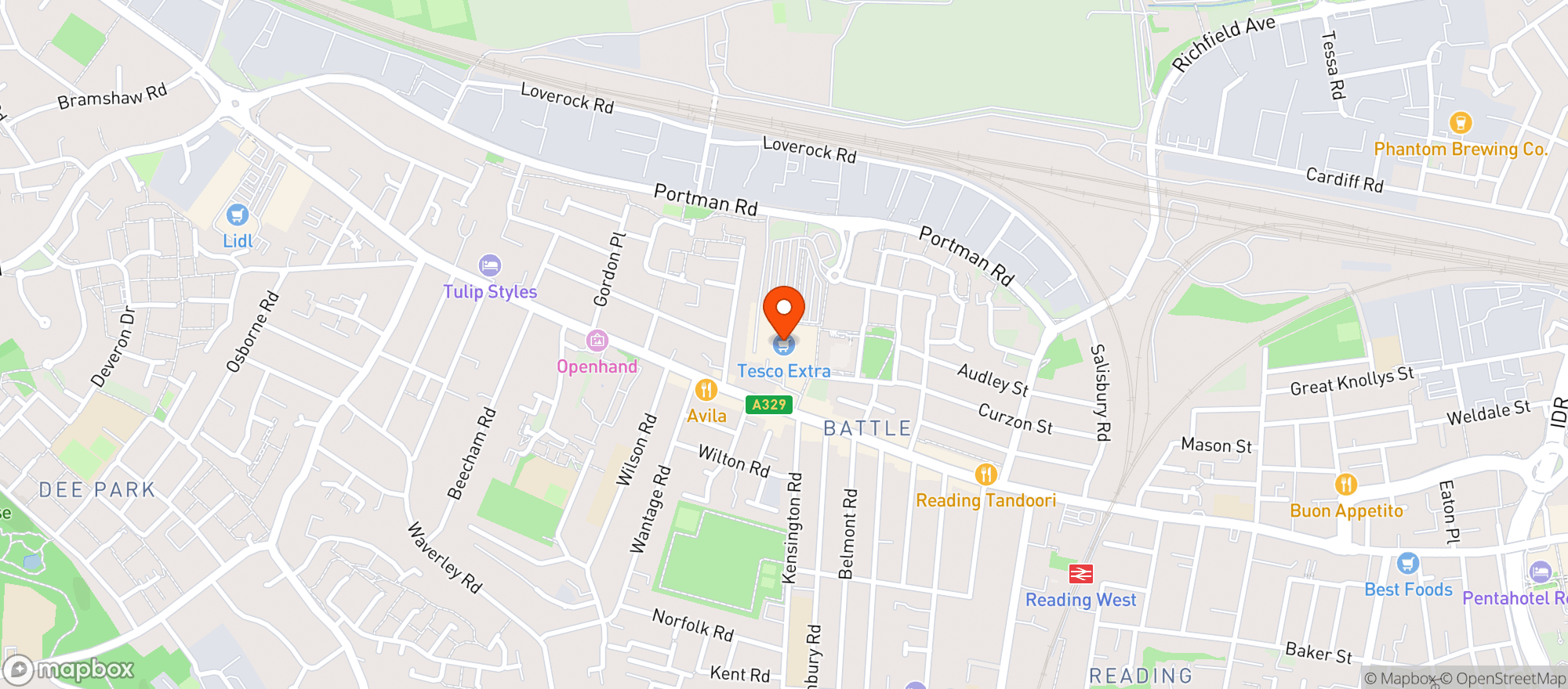 Map showing Tesco Extra Reading West