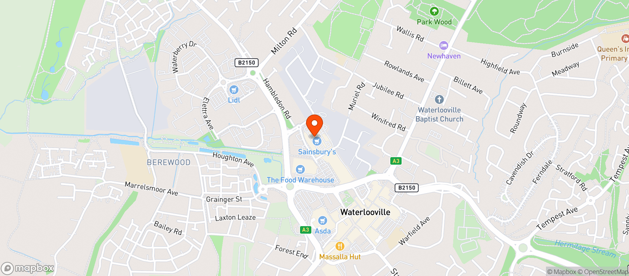 Map showing Sainsburys Waterlooville