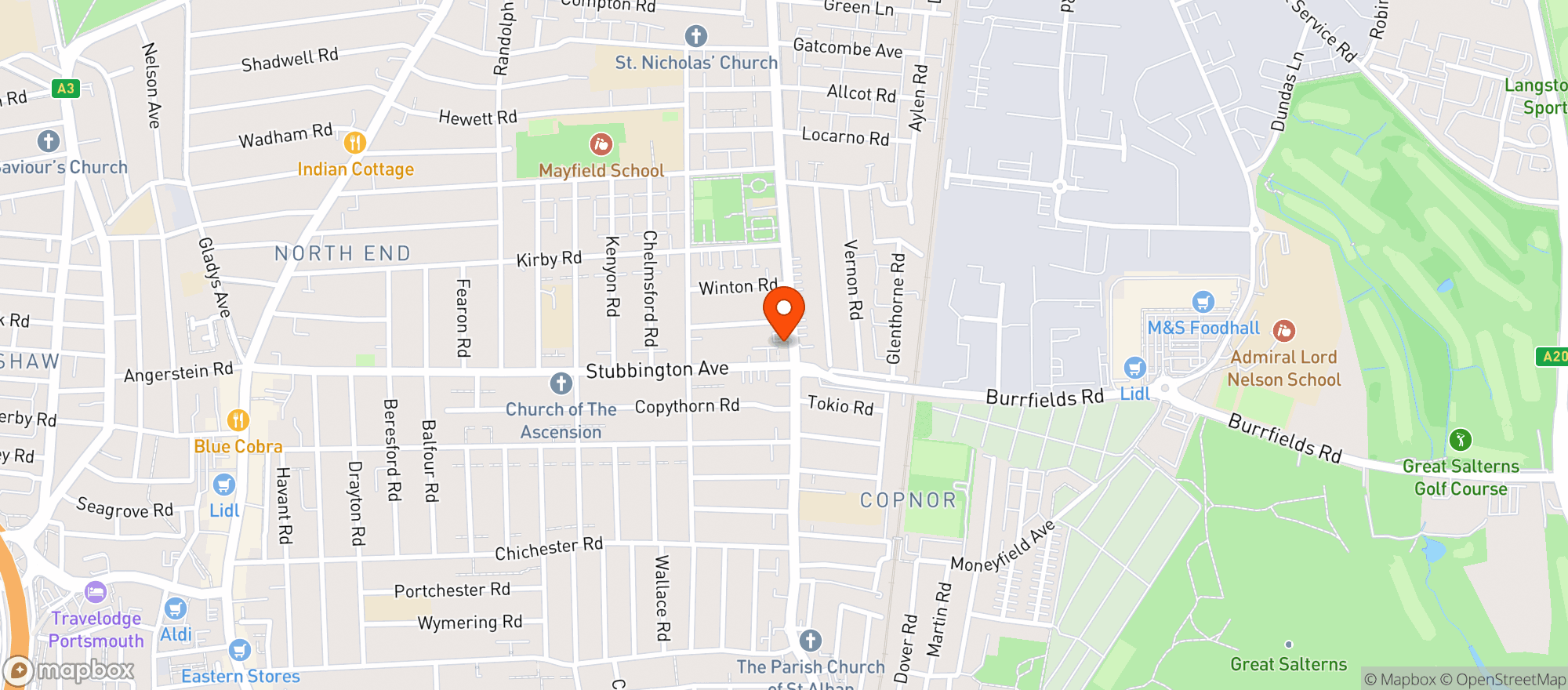 Map showing Toby Carvery - Hilsea