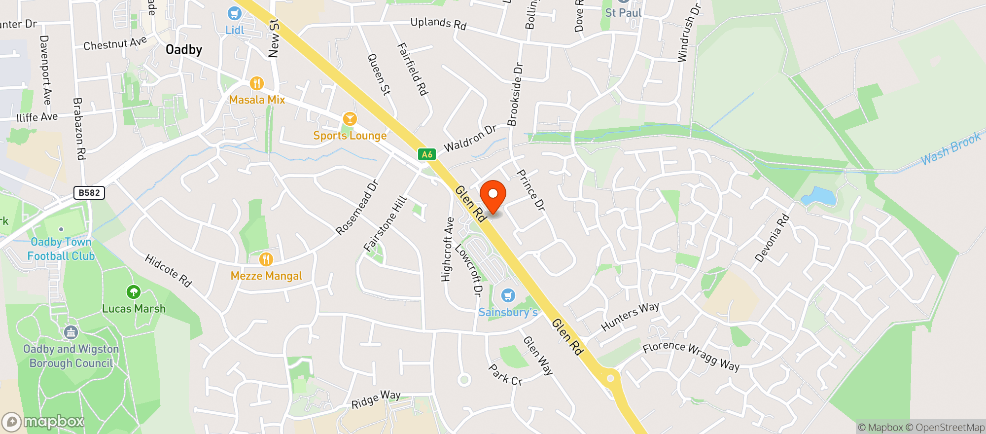 Map showing Sainsburys Glen Road