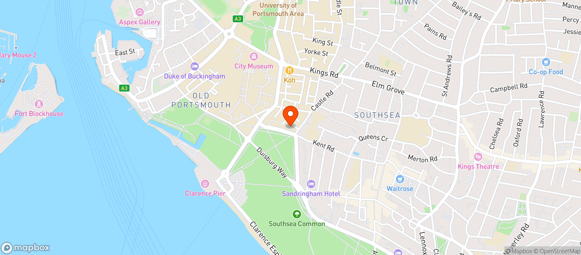 Map showing Brewhouse & Kitchen - Southsea