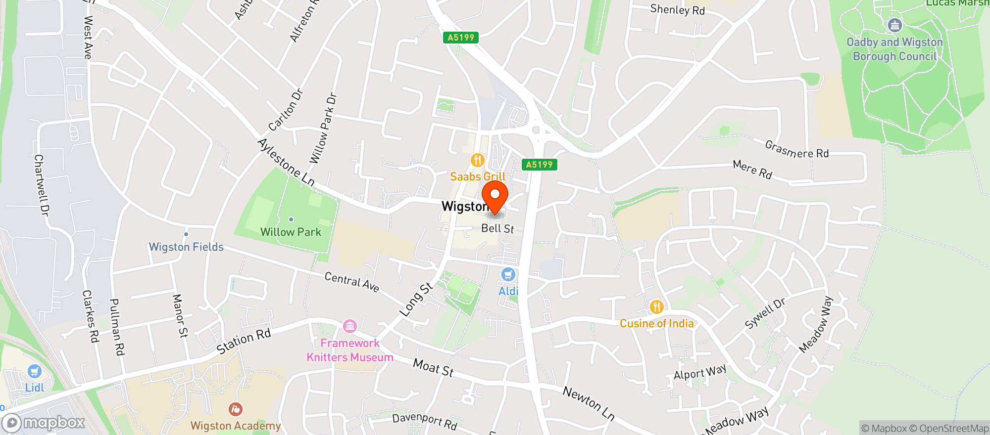 Map showing Sainsburys Wigston