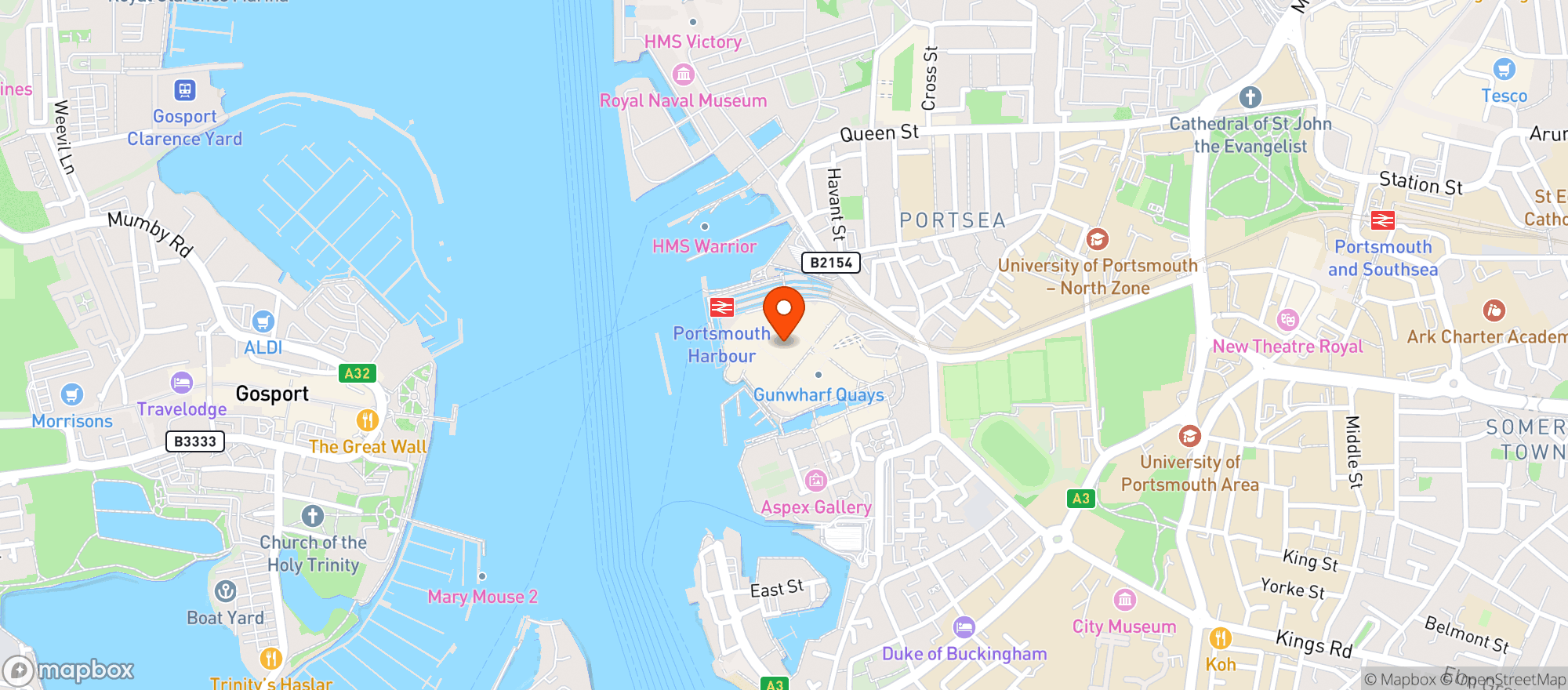 Map showing The Old Customs House, Gunwharf Quays
