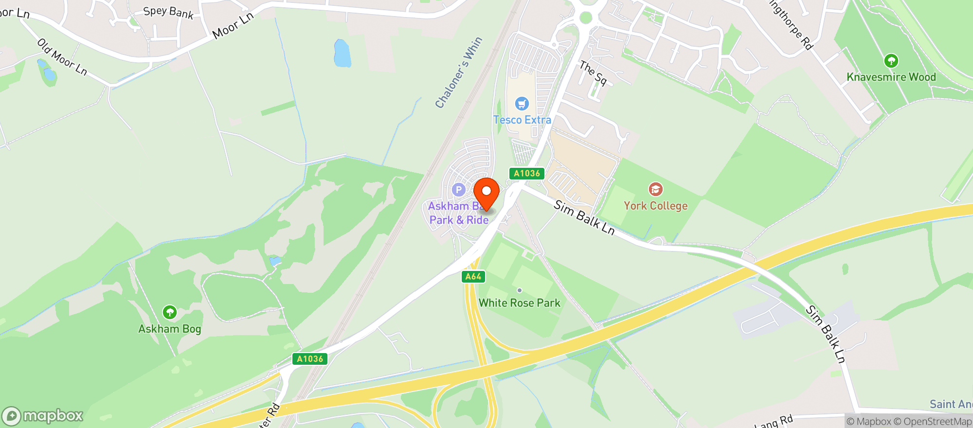 Map showing Tesco Extra York Tadcaster