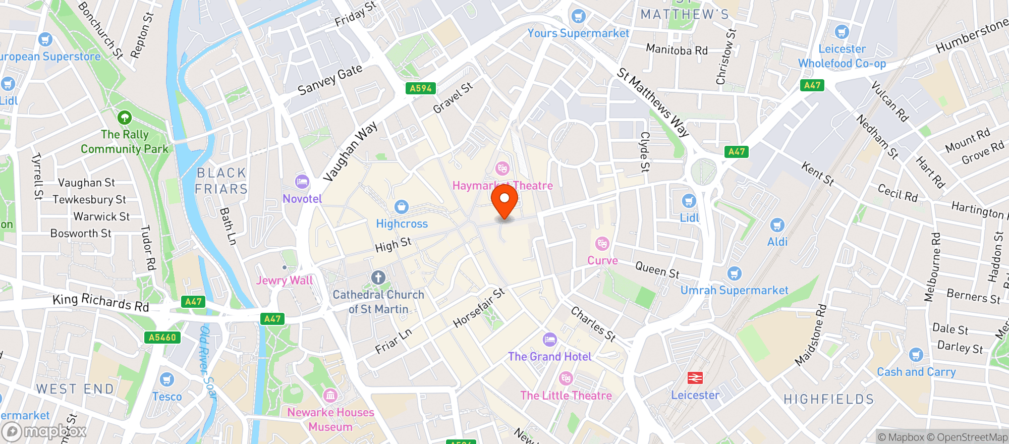 Map showing Roxy Ball Room Leicester Humberstone Gate