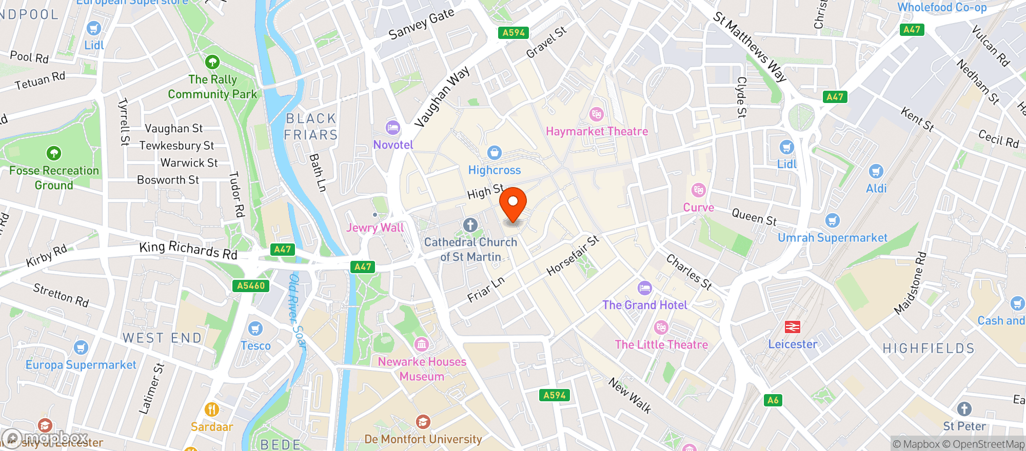 Map showing Mowgli Street Food Leicester