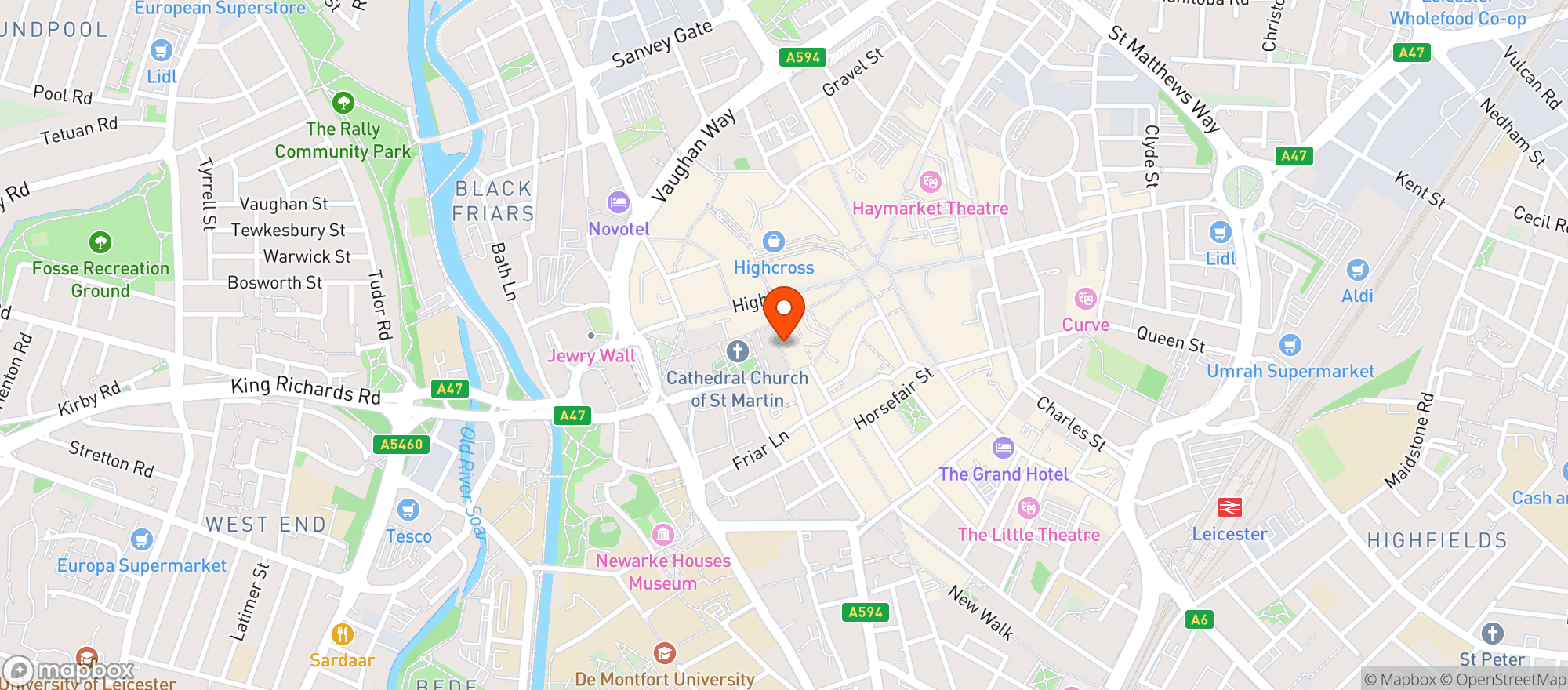 Map showing O'neill's Leicester