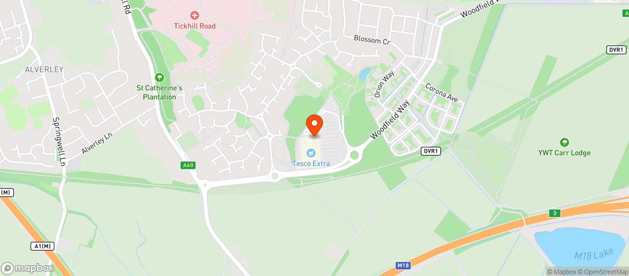 Map showing Tesco Extra Doncaster