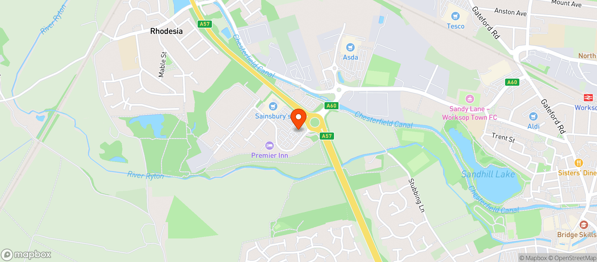 Map showing Sainsburys Worksop