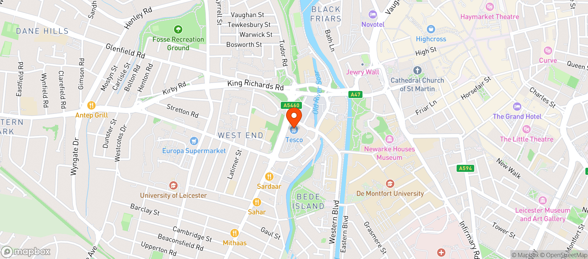 Map showing Tesco Superstore Leicester