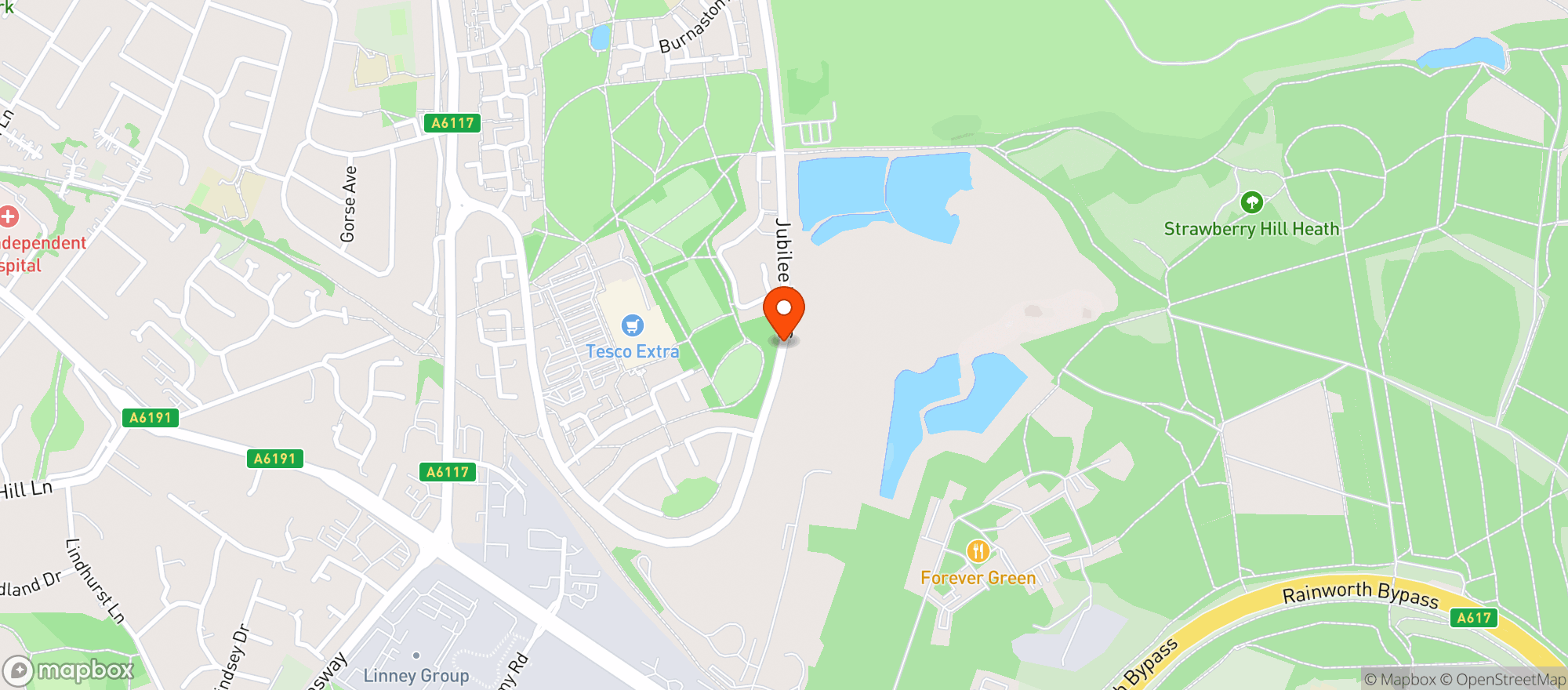 Map showing Tesco Extra Mansfield Jubilee