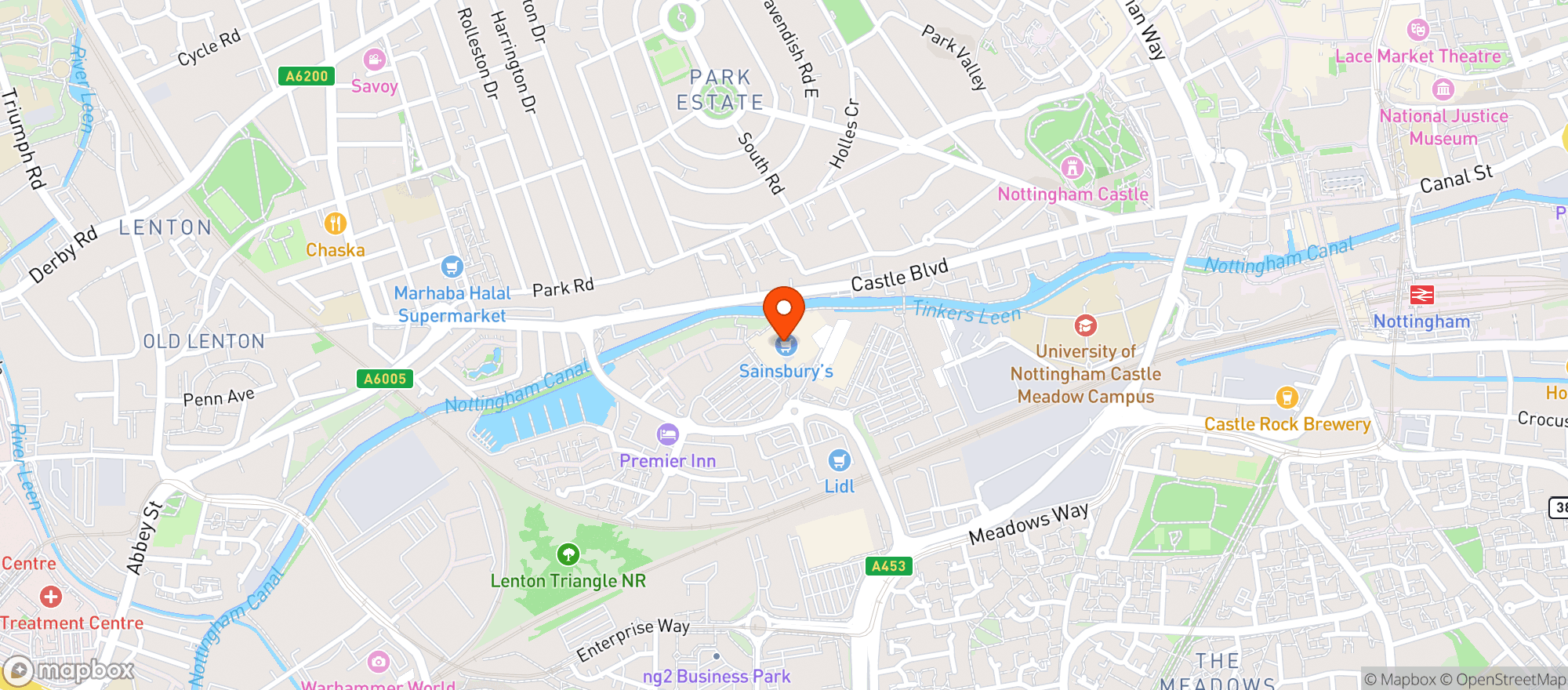 Map showing Sainsburys Castle Boulevard