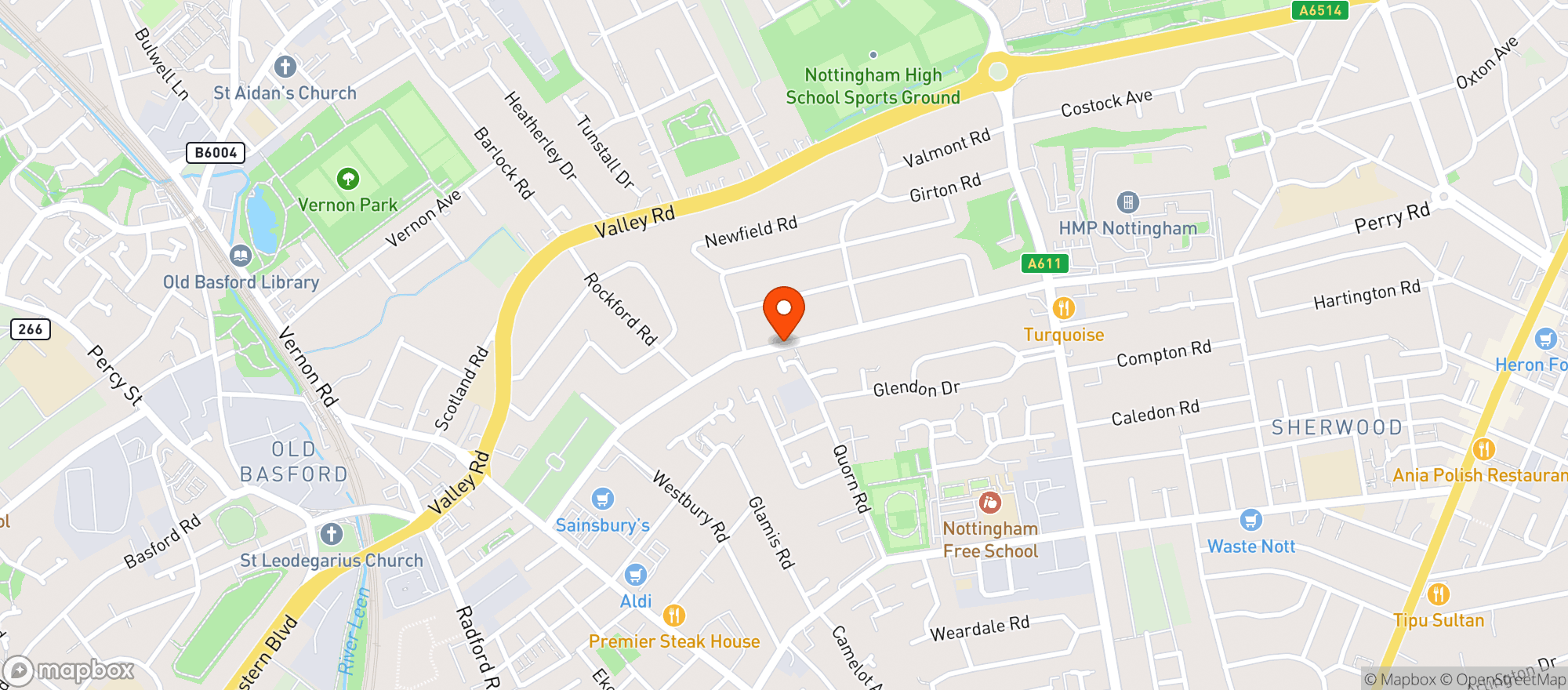 Map showing Sainsburys Nottingham Perry Road