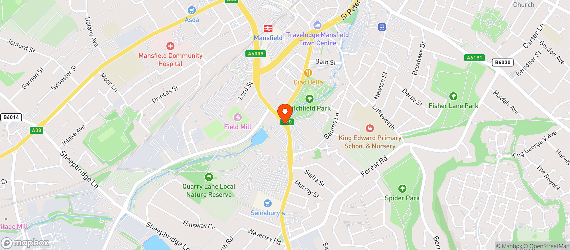 Map showing Sainsburys Mansfield