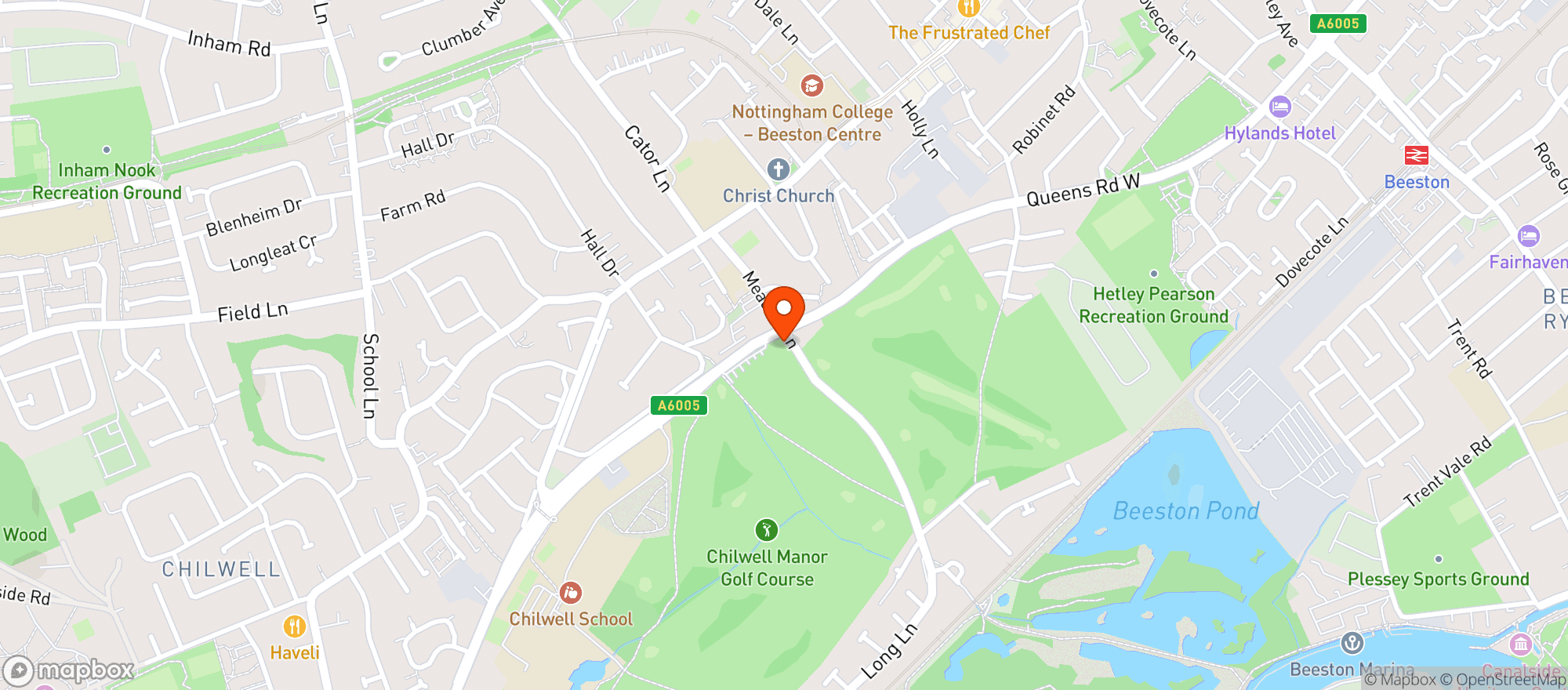 Map showing Chilwell Manor Golf Club