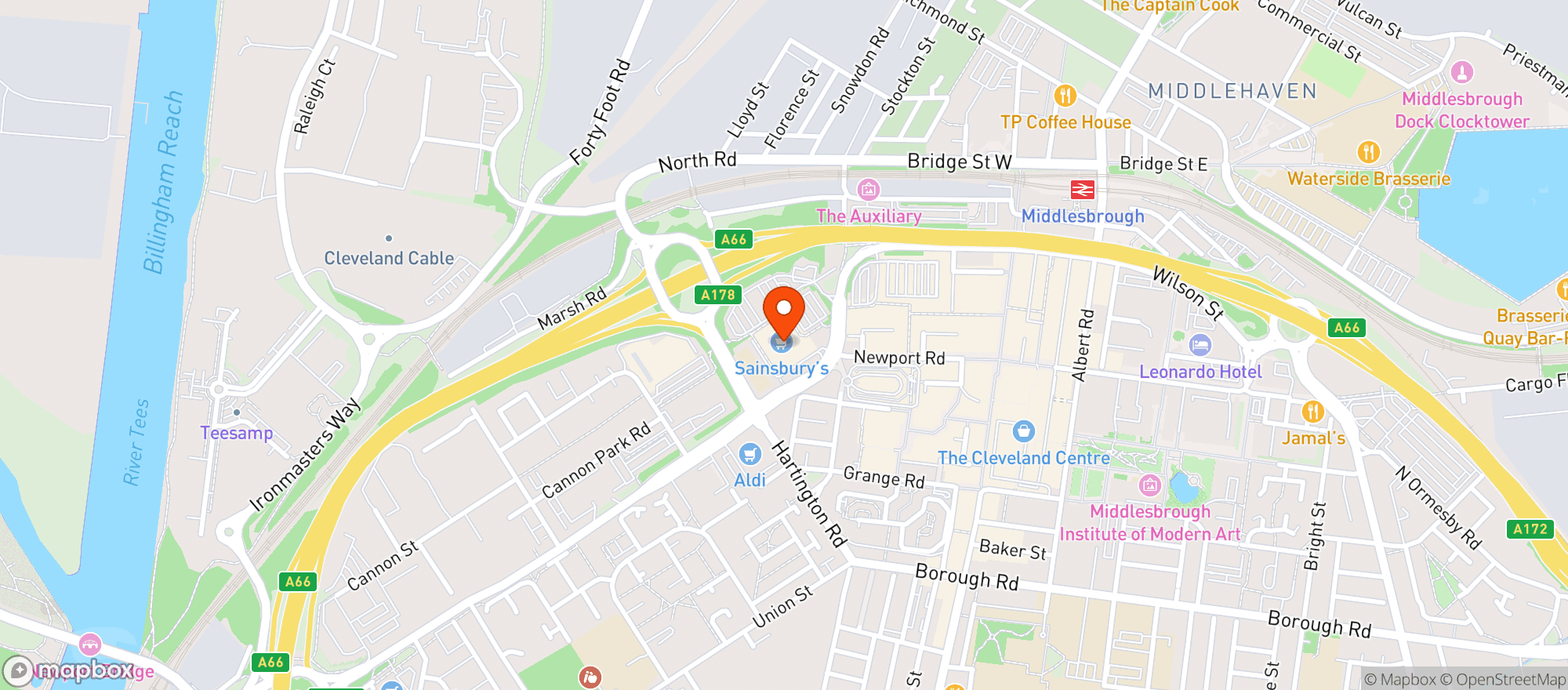 Map showing Sainsburys Middlesbrough