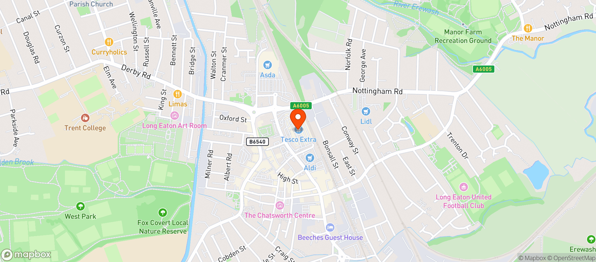 Map showing Tesco Extra