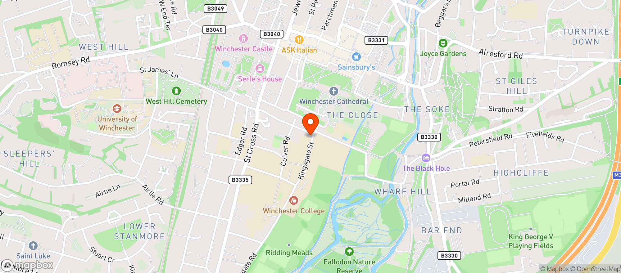 Map showing The Wykeham Arms, Winchester