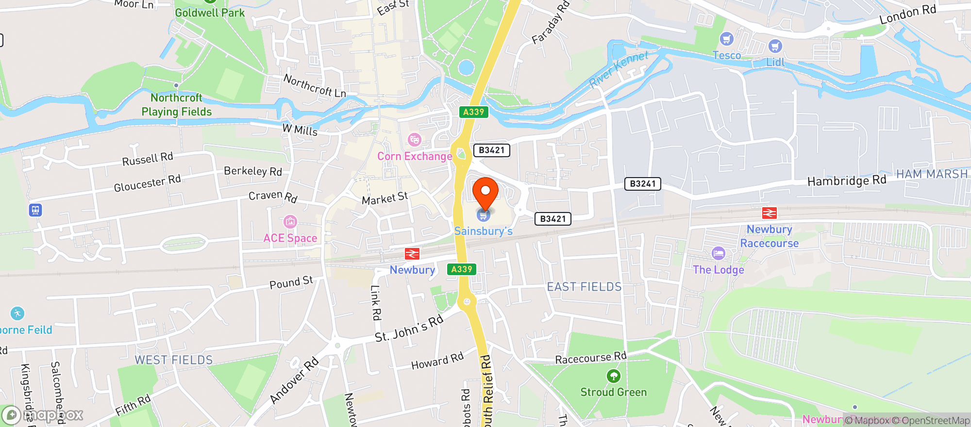 Map showing Sainsburys Newbury
