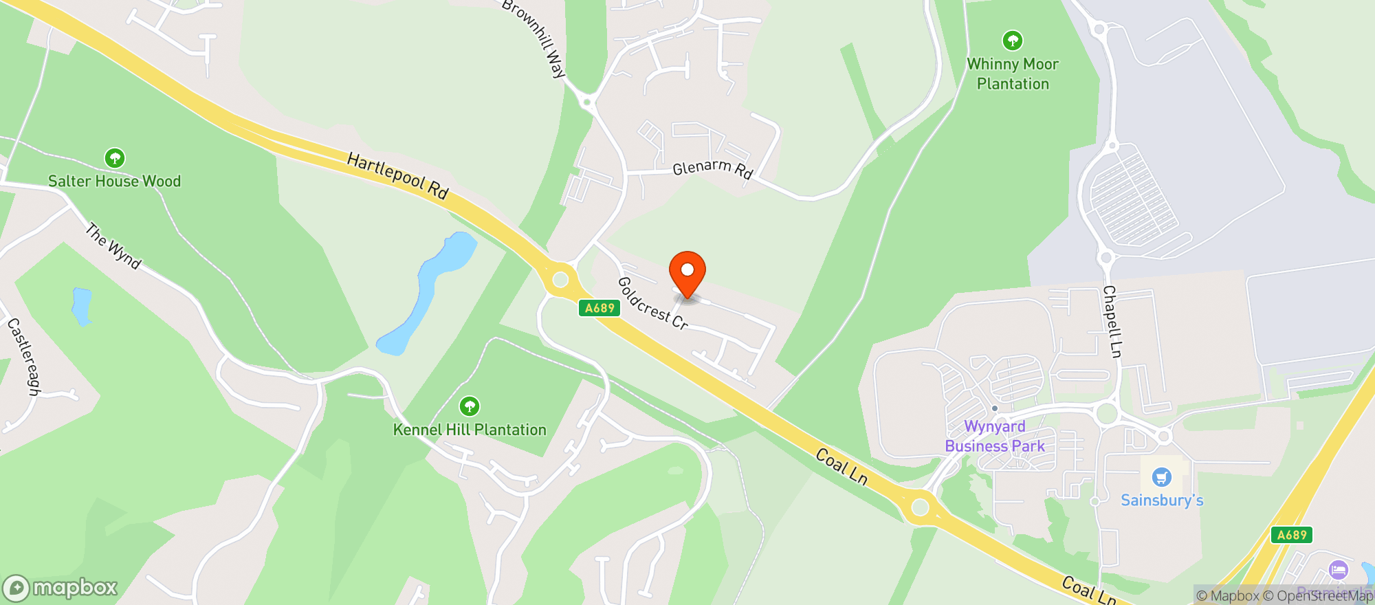 Map showing Toby Carvery - Wolviston