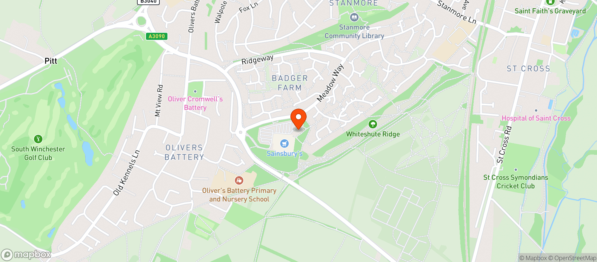 Map showing Sainsburys Badger Farm