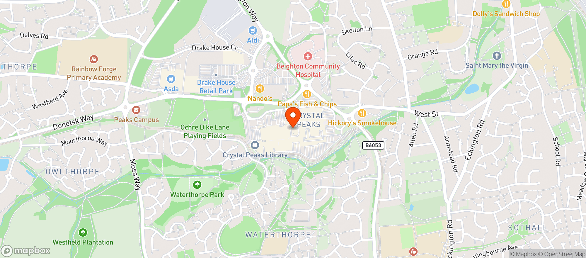 Map showing Sainsburys Crystal Peaks