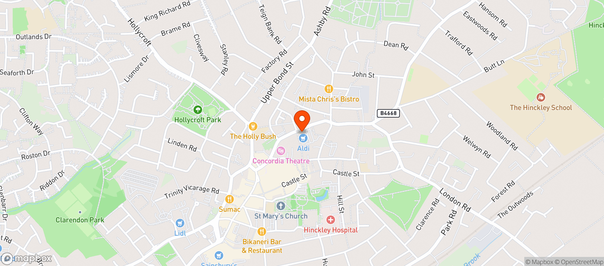 Map showing Aldi