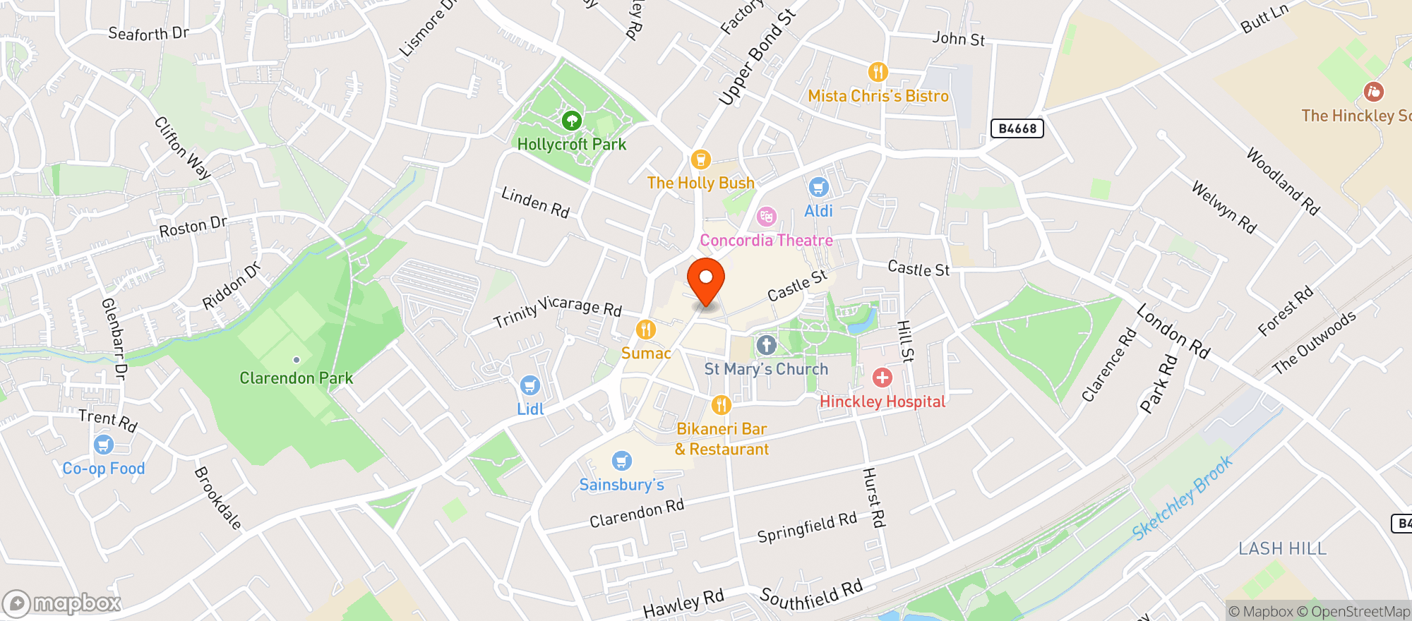 Map showing The Clarence Café & Bar