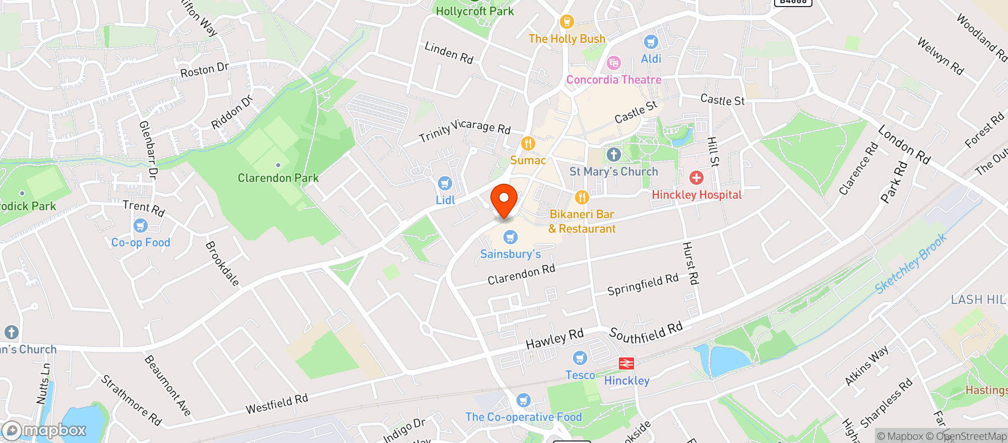 Map showing Sainsburys Hinckley