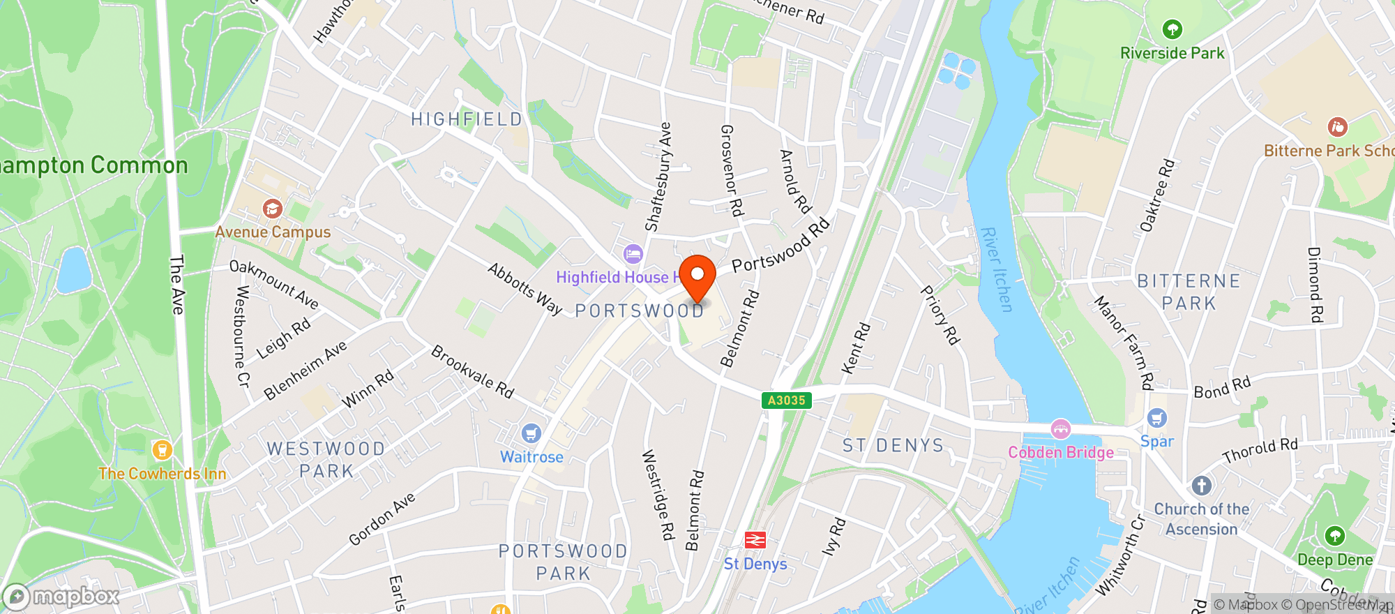 Map showing Sainsburys Southampton Portswood