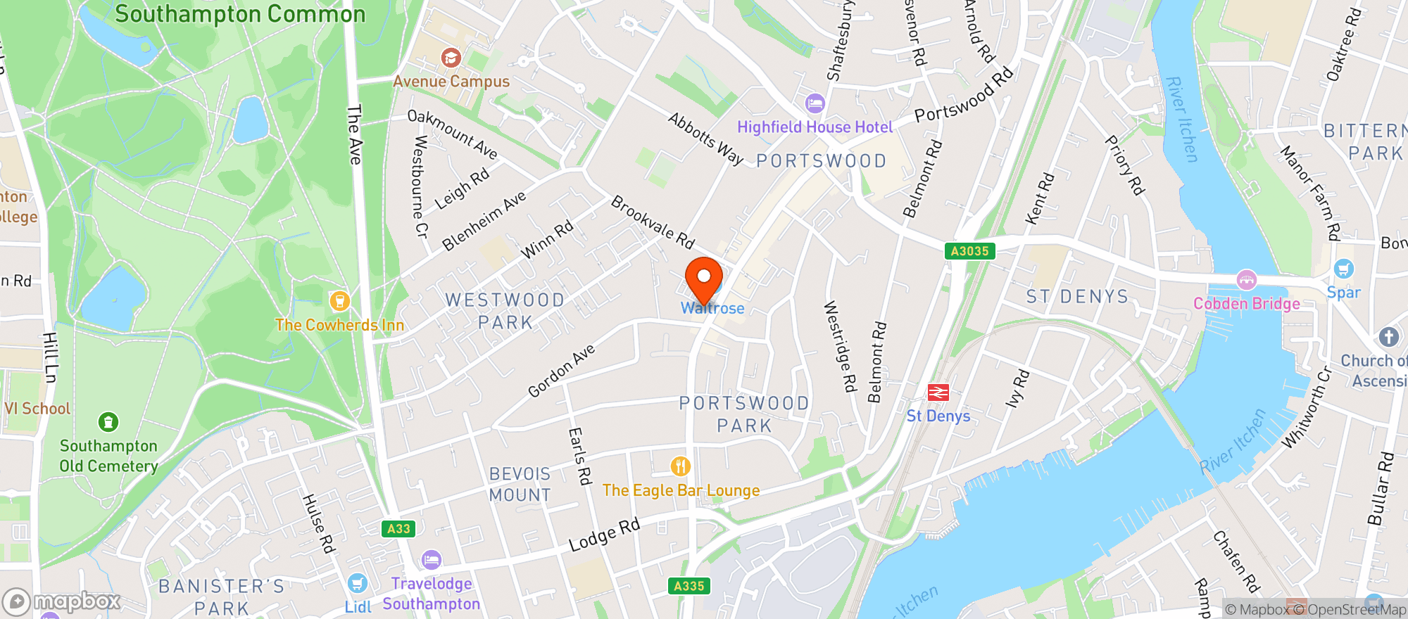 Map showing Waitrose Southampton