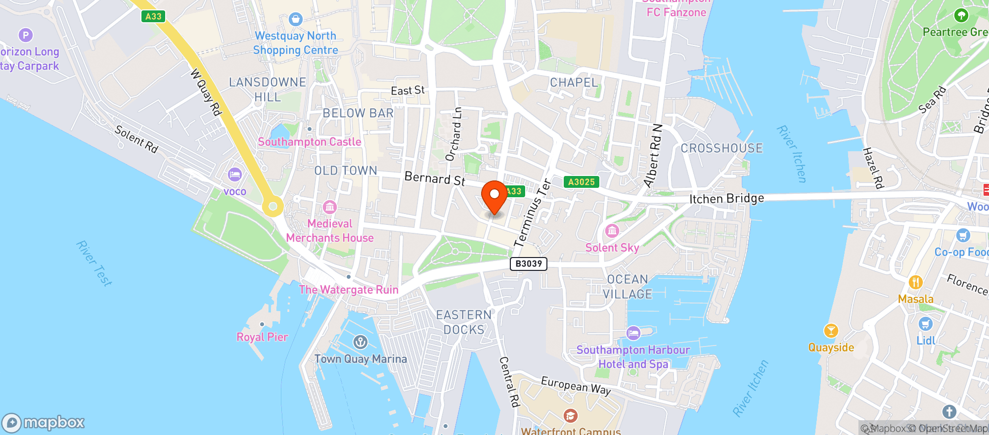 Map showing The White Star Tavern, Southampton