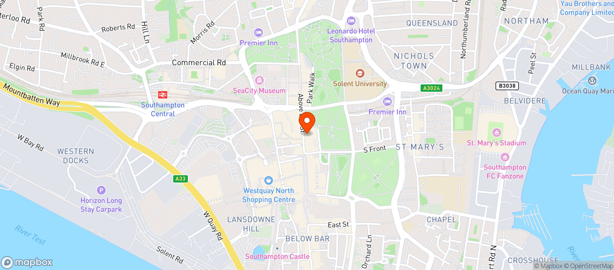 Map showing O'neills Southampton