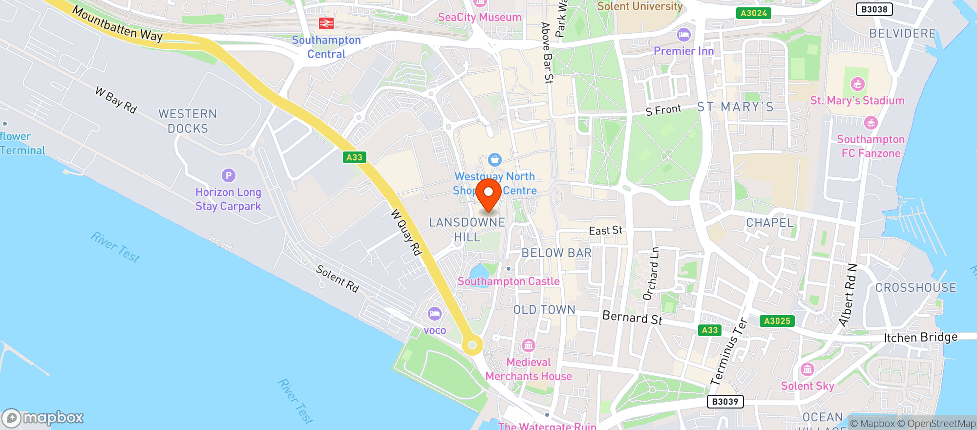 Map showing Boom Battle Bar Southampton