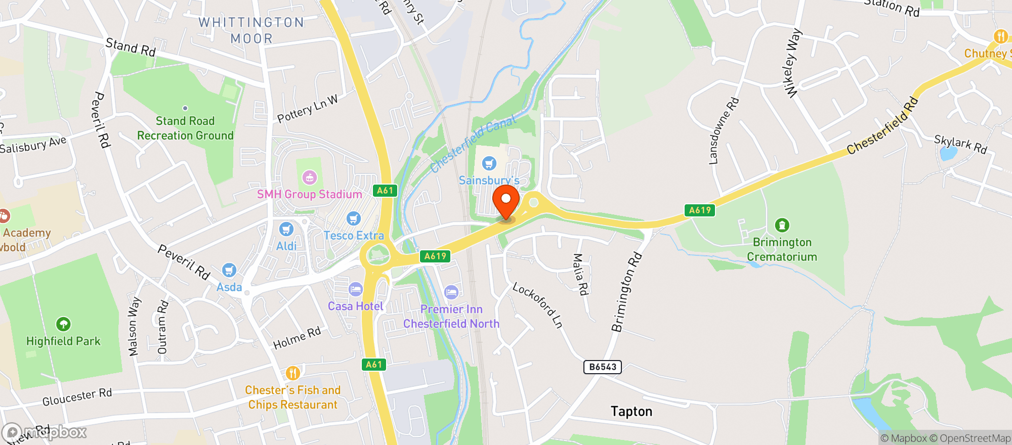 Map showing Sainsburys Chesterfield