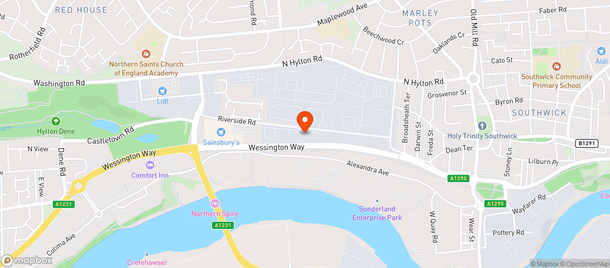 Map showing Sainsburys Sunderland North