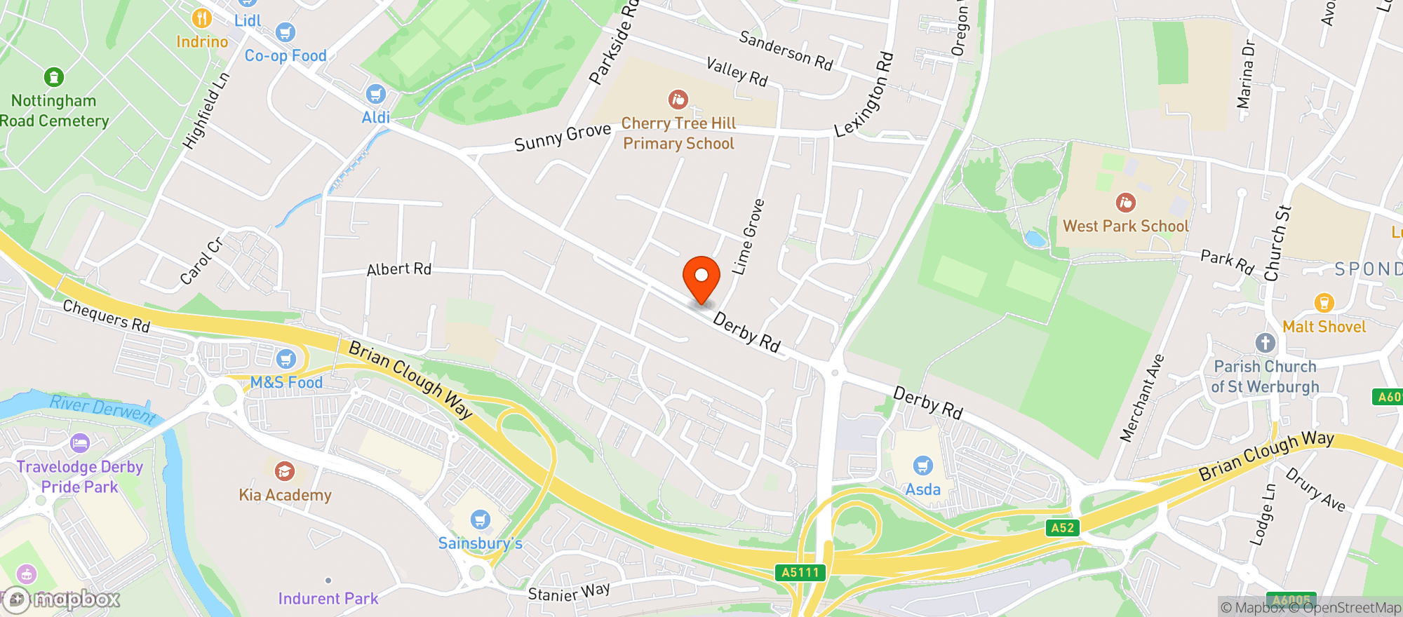 Map showing Toby Carvery - Chaddesden