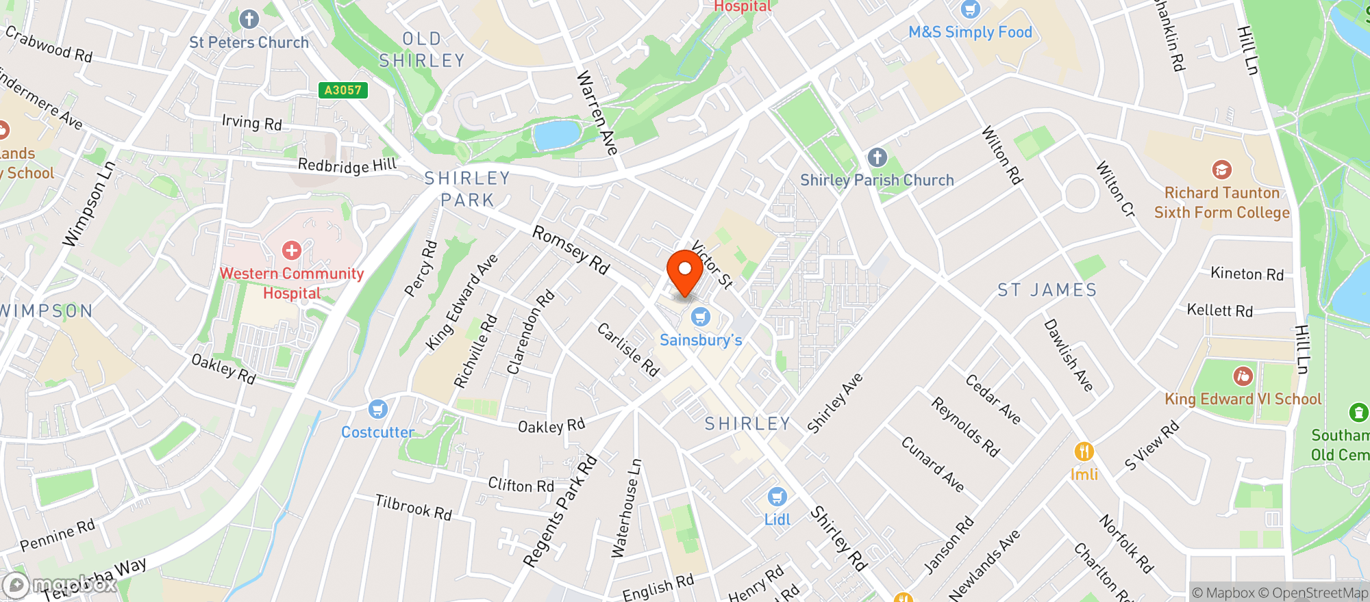 Map showing Sainsburys Shirley