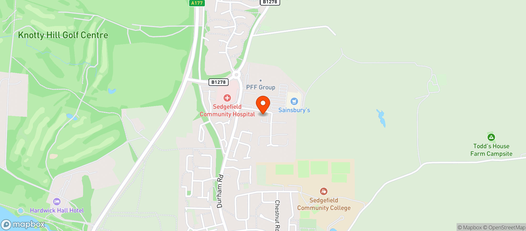 Map showing Sainsburys Sedgefield