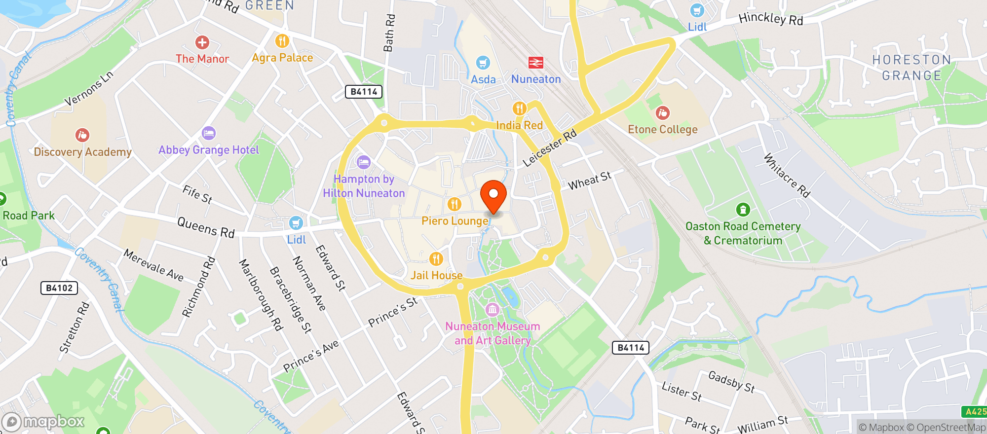 Map showing George Eliot Hotel